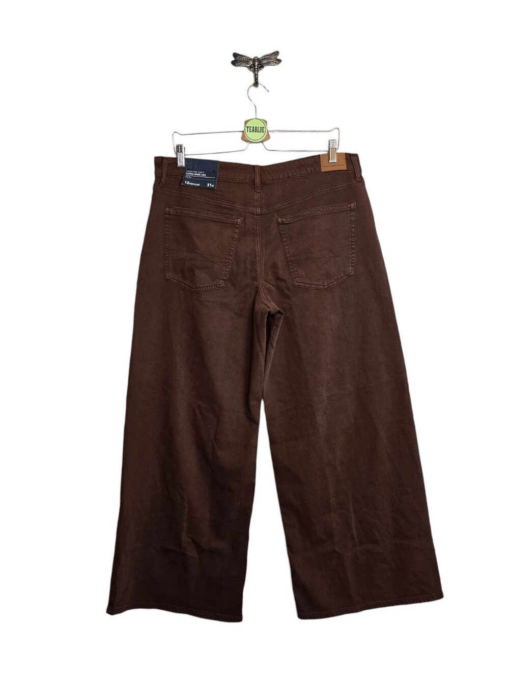 AE American Eagle Low-Rise Ultra Wide-Leg Pant Chocolate Brown 12 Regular - Picture 3 of 16